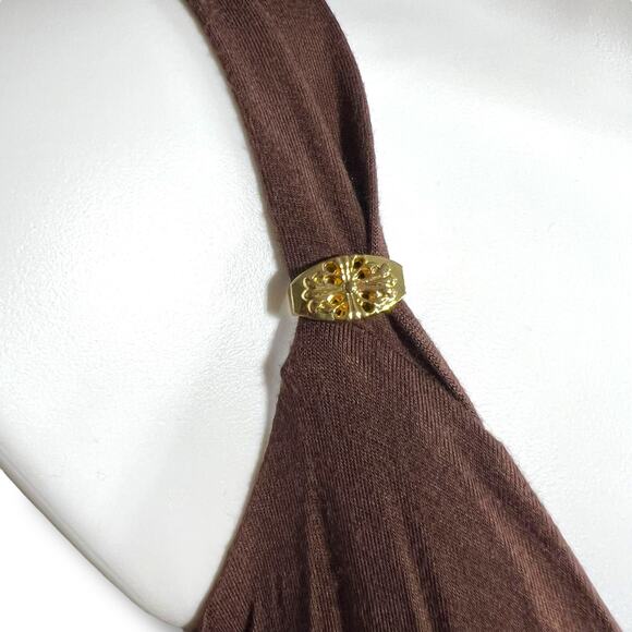 Tropical Escapes Womens Maxi Dress Swimsuit Coverup Grecian Style Brown Large - Picture 9 of 11